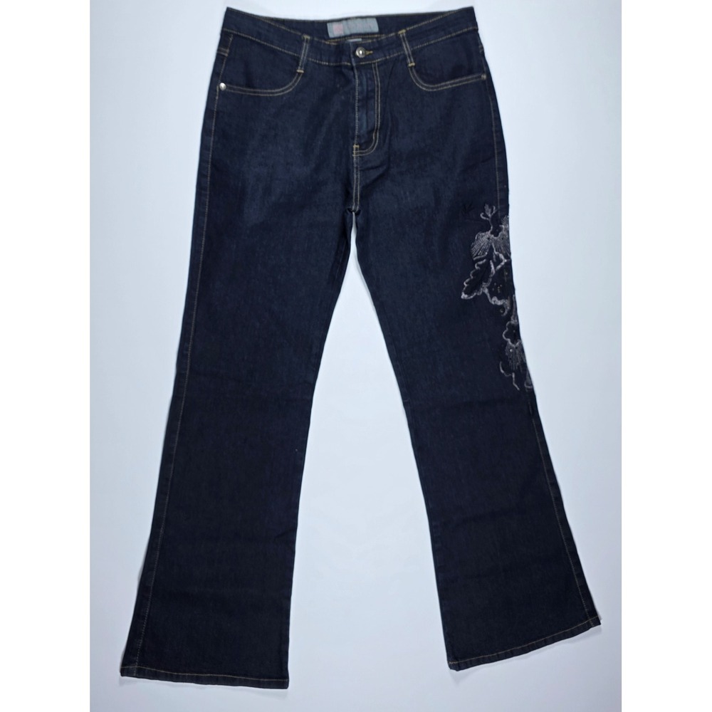 COS Jeans Womens Size 10 Dark Wash Embroidered Rhinestone Flare Leg Denim Indigo